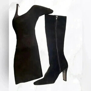 Stylish Black knee high day 2 nite side full zip vegan suede leather boots 9